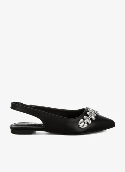 London Rag Diamante Embellished Flat Sandals in Black