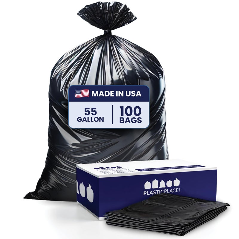 Plasticplace W55LDBS1 5560 gallon Trash Bags 17 Mil EQ Black EcoFriendly Heavy Duty Garbage Can Liners 38 x 58 100Count Black