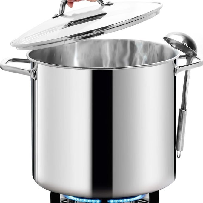LARGE STOCK POT 24 QUART WITH LID NICKEL FREE STAINLESS STEEL COOKWARE STOCKPOT 24 QUART HEALTHY COOKWARE POLISHED STOCKPOTS HEAVY DUTY INDUCTION POT SOUP POT WITH LID