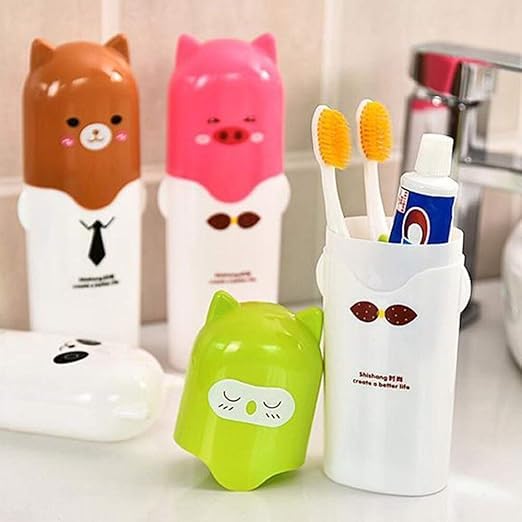RIGJAK Lovely Cute Cartoon Design Toothbrush Cover Holder Portable Outdoor Travel Hiking Camping Toothbrush Case Travel Accessories Pack of 2 - Image 1