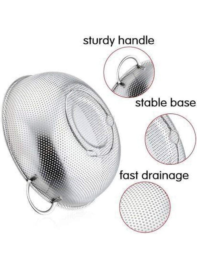 MOMENT MOMENT Multipurpose Stainless Steel Colander 25CM Strainer Drainer with Handle for Rice Fruits Vegetable Noodles Pasta Beans Grains Washing Filter Basket for Kitchen Bowl Storing and Straining Purpose  - Image 3