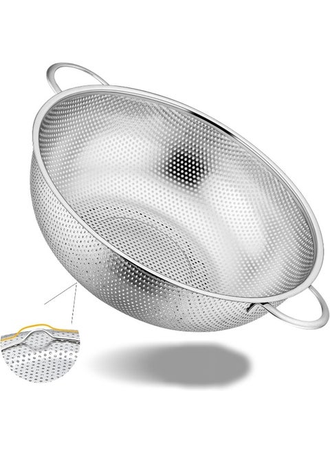 MOMENT Multipurpose Stainless Steel Colander 25CM Strainer Drainer with Handle for Rice Fruits Vegetable Noodles Pasta Beans Grains Washing Filter Basket for Kitchen Bowl Storing and Straining Purpose
