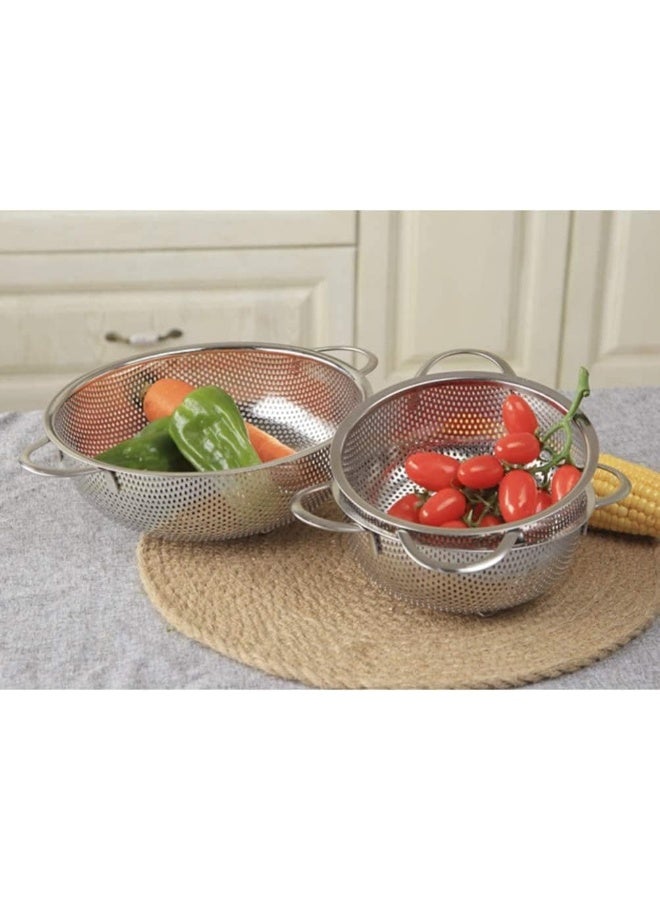 MOMENT MOMENT Multipurpose Stainless Steel Colander 25CM Strainer Drainer with Handle for Rice Fruits Vegetable Noodles Pasta Beans Grains Washing Filter Basket for Kitchen Bowl Storing and Straining Purpose  - Image 4