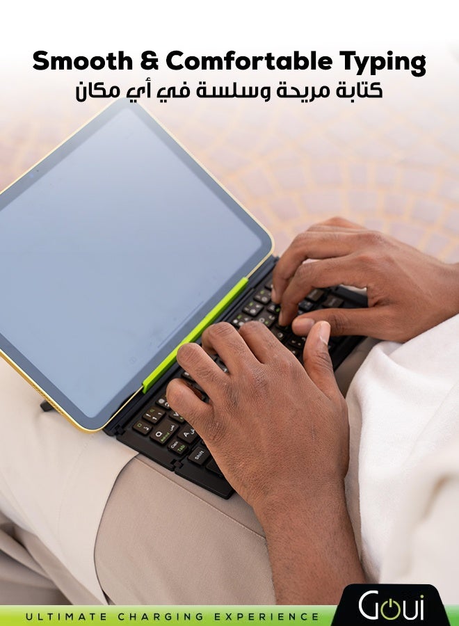 جوي لوحة مفاتيح عربية إنجليزية – لوحة مفاتيح بلوتوث قابلة للطي مزودة بمؤشر LED لأجهزة أندرويد و iOS، متوافقة مع الهواتف و الأجهزة اللوحية، تصميم صغيرسهل الحمل - Image 4