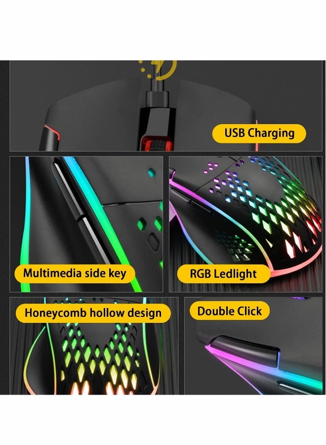 Wireless Gaming Mouse, Wireless Mouse Rechargeable Honeycomb Wireless Gaming Mouse with RGB Light USB Receiver USB Cable Adjustable DPI, Black - Image 2