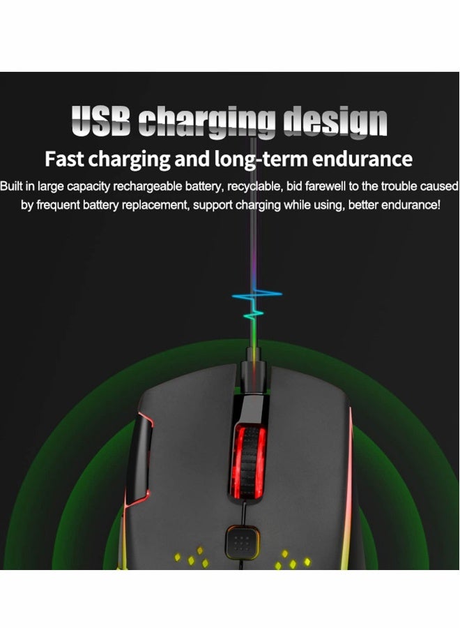 Wireless Gaming Mouse, Wireless Mouse Rechargeable Honeycomb Wireless Gaming Mouse with RGB Light USB Receiver USB Cable Adjustable DPI, Black - Image 5