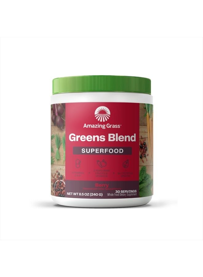 Amazing Grass Greens Blend Superfood Powder Smoothie Mix with Organic Spirulina, Chlorella, Beet Root, Digestive Enzymes, Prebiotics And Probiotics, Berry - 30 Servings  - Image 1