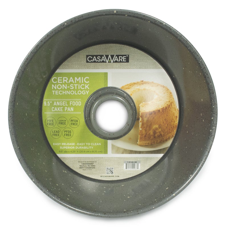 casaWare Angel Food Cake Pan 95inch 15Cup Ceramic Coated NonStick Silver Granite
