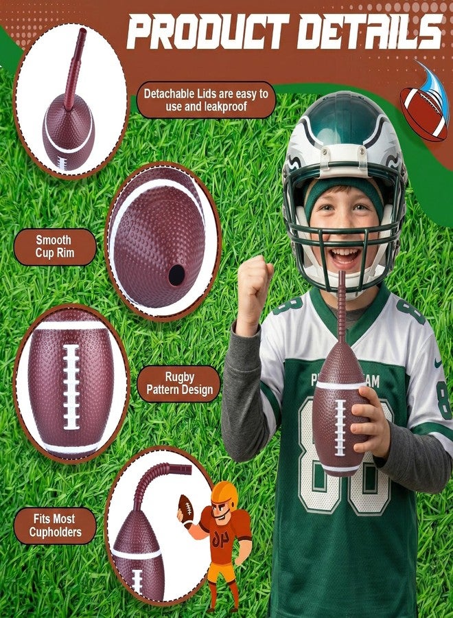 Haundry 12 Pack Football Party Cups with Lids and Straws, 10 oz Reusable Plastic Football Ball Party Cups for Game Day, Super Bowl Party Sports Theme Birthday Party Favors Supplies - Image 3