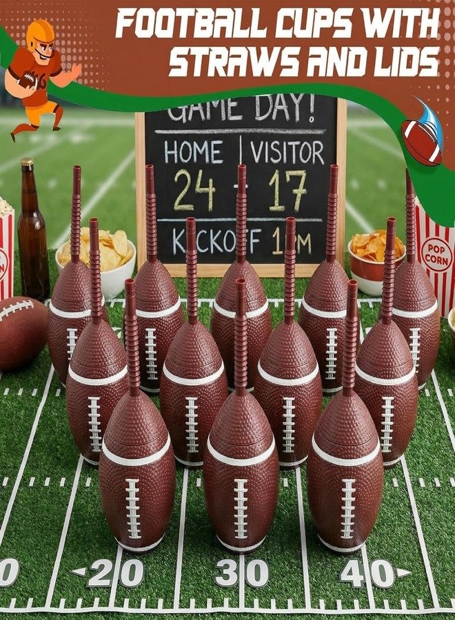 Haundry 12 Pack Football Party Cups with Lids and Straws, 10 oz Reusable Plastic Football Ball Party Cups for Game Day, Super Bowl Party Sports Theme Birthday Party Favors Supplies - Image 4
