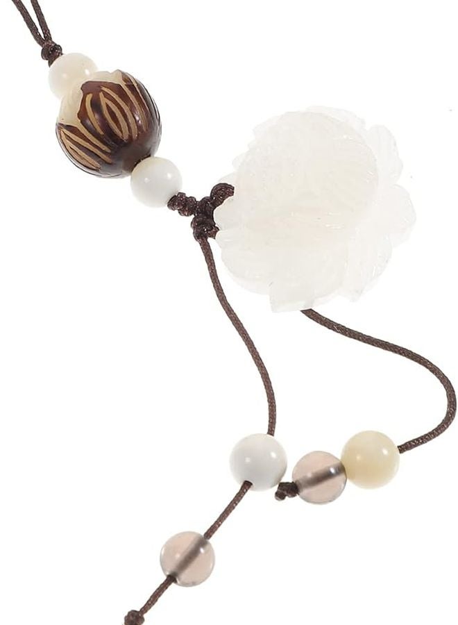 حبل هاتف من الخرز اليشم الأبيض محبوك يدويًا، سوار معصم قابل للفصل مع حامل USB - Image 1