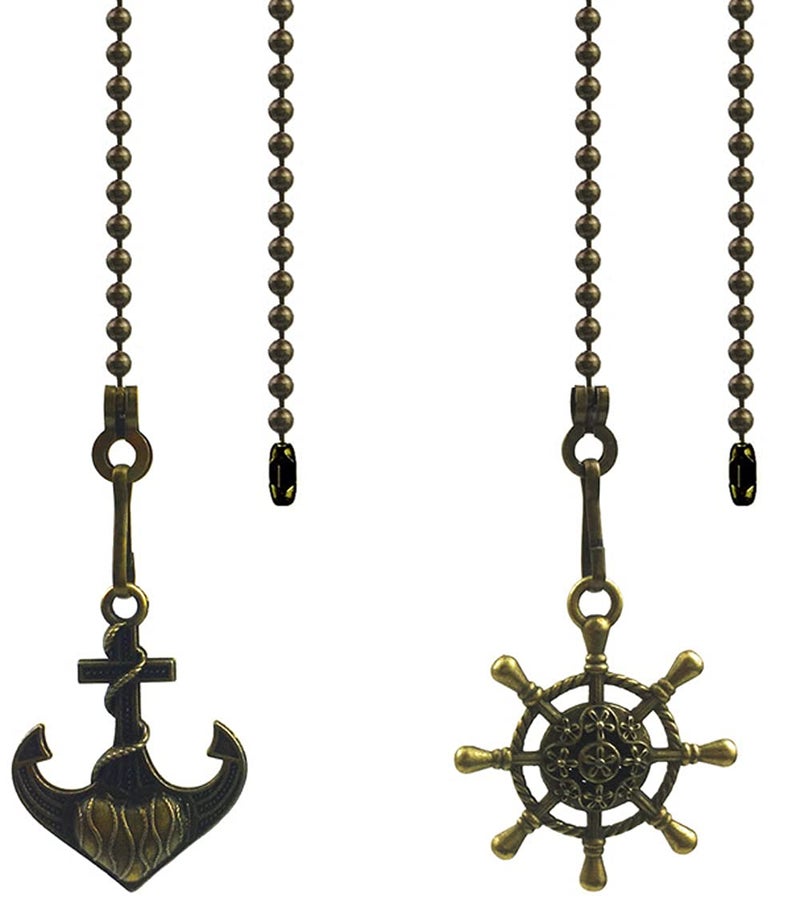 Hyamass Ceiling Fan Pull Chain Extenders with Charm Pendant - 2Pcs 12 inch Vintage Bronze Pull Chains for Ceiling Fans and Lights with Connector (Anchor and Wheel) - Image 1