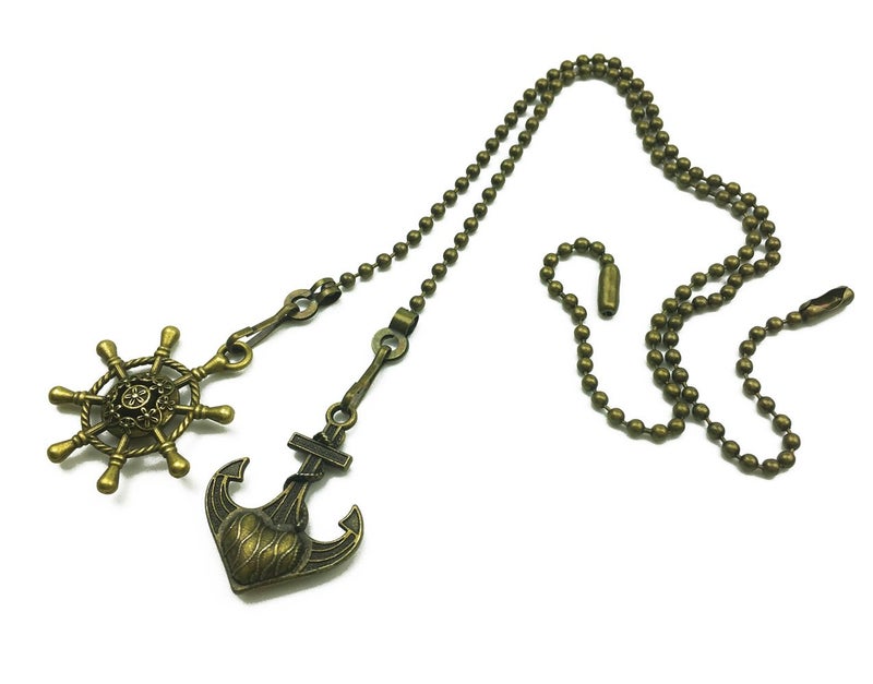 Hyamass Ceiling Fan Pull Chain Extenders with Charm Pendant - 2Pcs 12 inch Vintage Bronze Pull Chains for Ceiling Fans and Lights with Connector (Anchor and Wheel) - Image 5