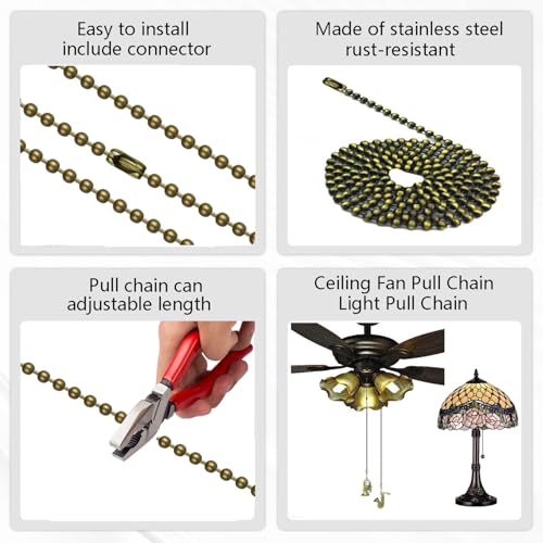Hyamass Ceiling Fan Pull Chain Extenders with Charm Pendant - 2Pcs 12 inch Vintage Bronze Pull Chains for Ceiling Fans and Lights with Connector (Anchor and Wheel) - Image 3