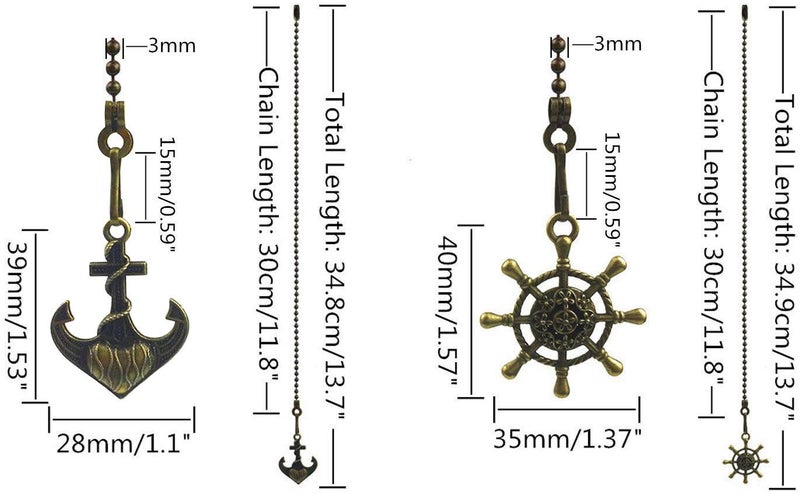 Hyamass Ceiling Fan Pull Chain Extenders with Charm Pendant - 2Pcs 12 inch Vintage Bronze Pull Chains for Ceiling Fans and Lights with Connector (Anchor and Wheel) - Image 4