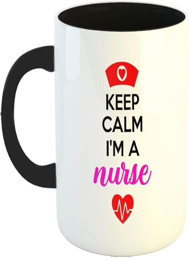 Happu - Printed Ceramic Coffee Mug, for Nurses, Keep Calm I'm a Nurse, Gift for Nursing Students, Gift for Community Helpers, Gift for Hospital Staff, 325 ML(11Oz), 3266-BK