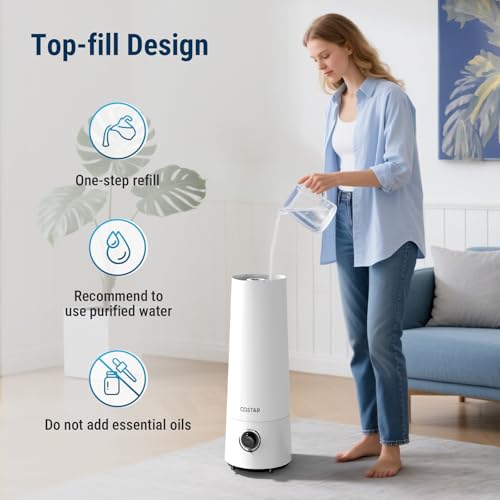 COSTAR Humidifier for Room Moisture with 6 Litres Water Tank, Top-Refill Cool Mist Ultrasonic Humidifier for Home Bedroom Whisper-Quiet, Auto-Shut off, Effective Cold & Cough Relief - Image 4