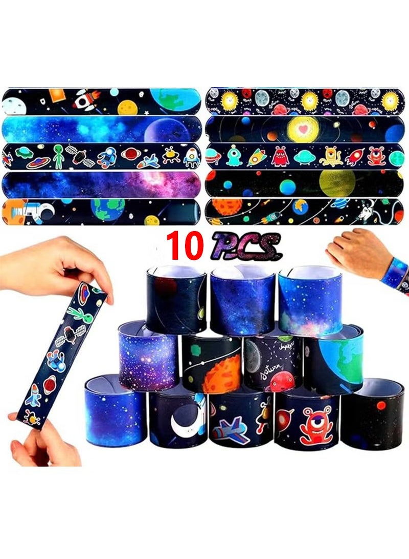 10 Pcs Space Slap Bracelets,Space Toys with Planet Design Kids Bracelets Snap Bands Class Prize Outer Space Party Decorations Favors for Teens Kids  - Image 1