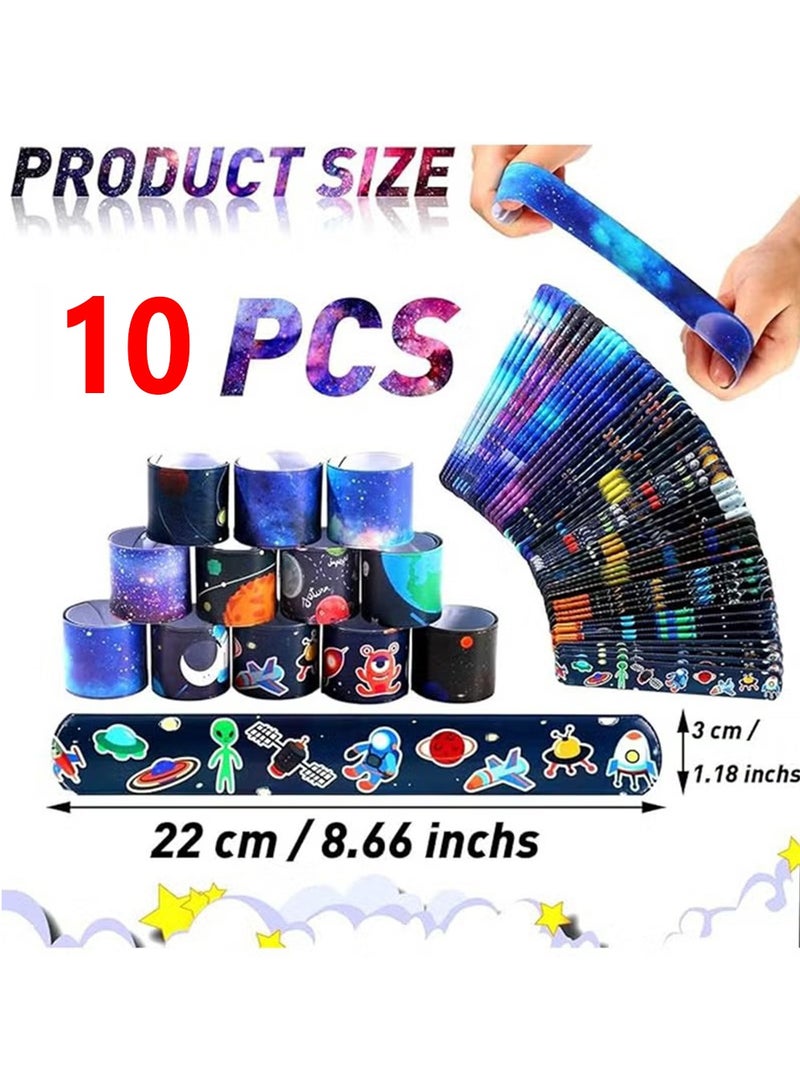 10 Pcs Space Slap Bracelets,Space Toys with Planet Design Kids Bracelets Snap Bands Class Prize Outer Space Party Decorations Favors for Teens Kids  - Image 2