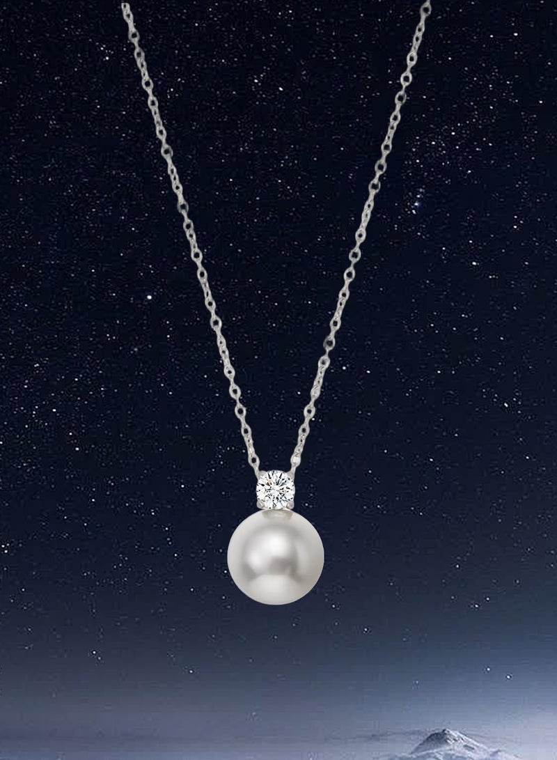 MUXGE Gray Pearl Necklace, French Elegant Queen Style - Silver-Plated Titanium Steel, X463 - Image 1