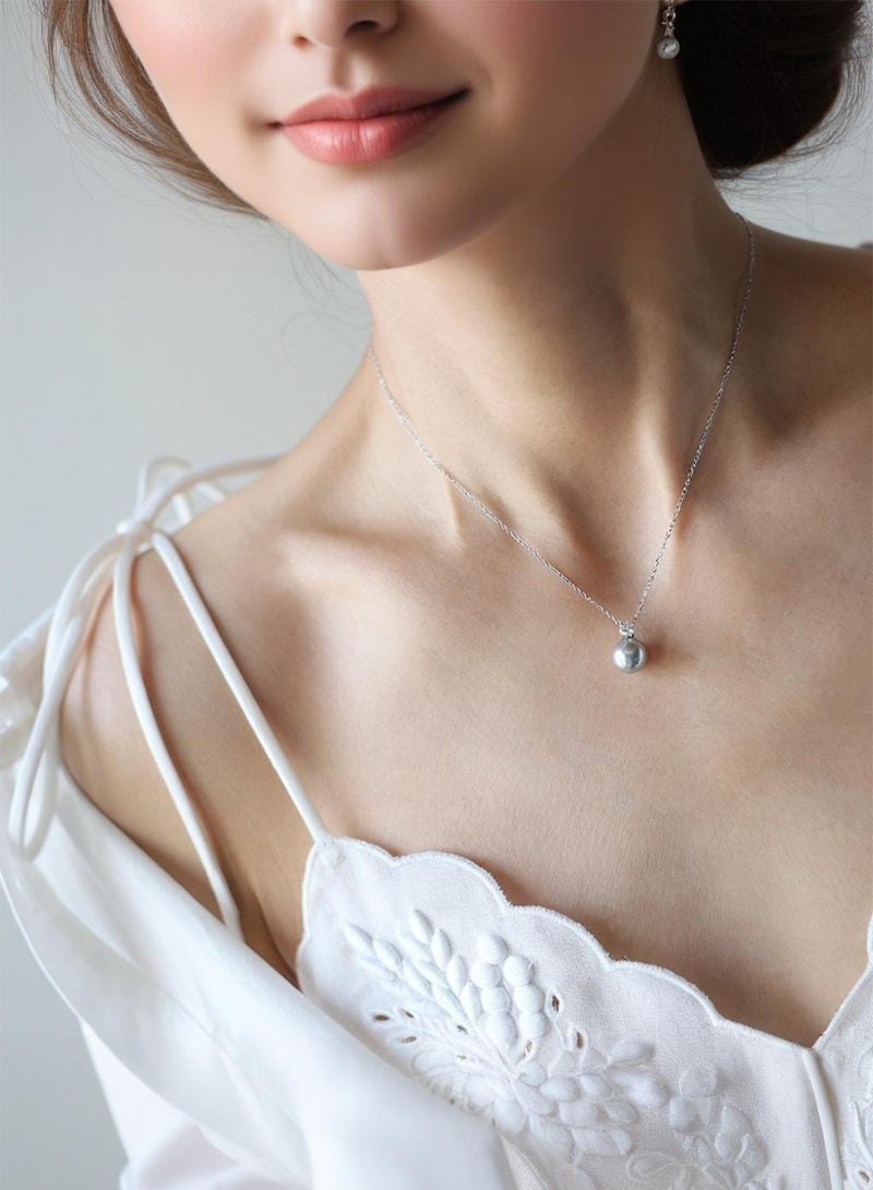 MUXGE Gray Pearl Necklace, French Elegant Queen Style - Silver-Plated Titanium Steel, X463 - Image 2