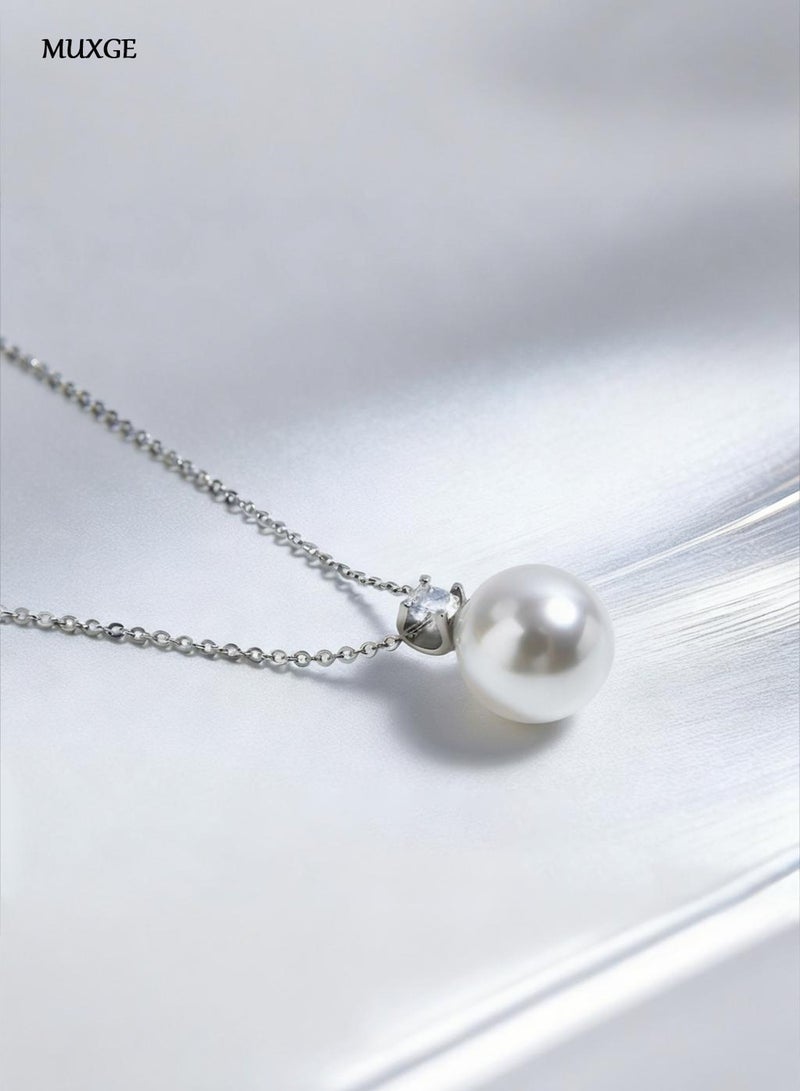MUXGE Gray Pearl Necklace, French Elegant Queen Style - Silver-Plated Titanium Steel, X463 - Image 4