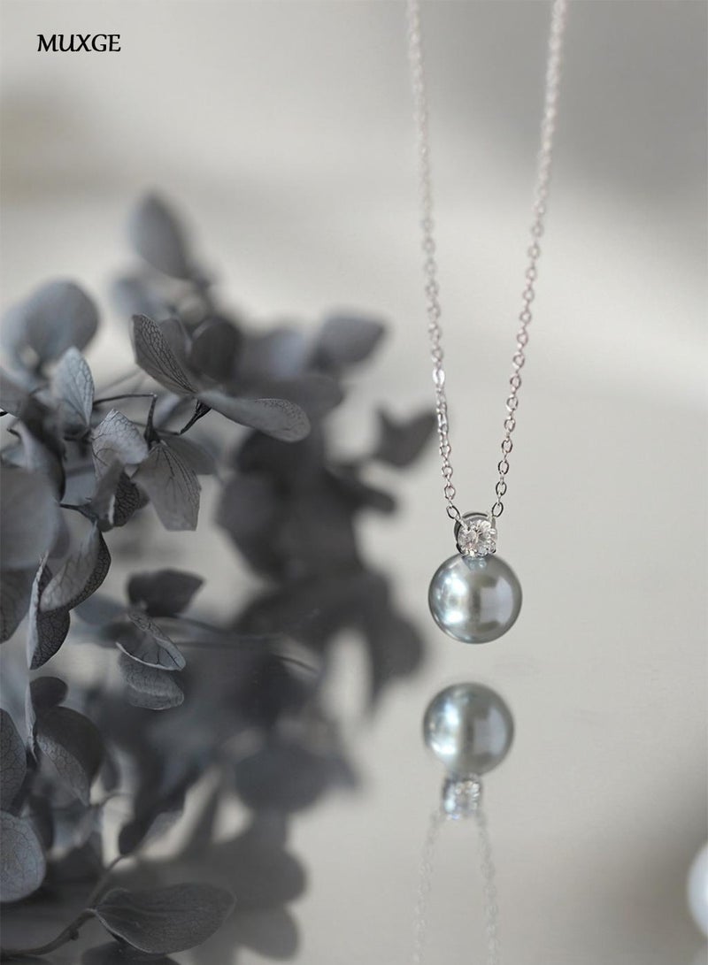 MUXGE Gray Pearl Necklace, French Elegant Queen Style - Silver-Plated Titanium Steel, X463 - Image 5