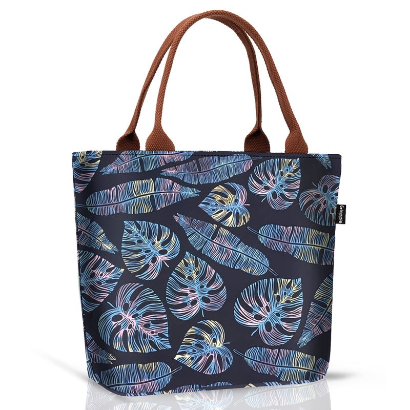 Gloppie Lunch Box for Women Adult Lunch Bag Women Insulated Lunch Tote for Work Loncheras para mujer 9L Yellow Blue Leaves