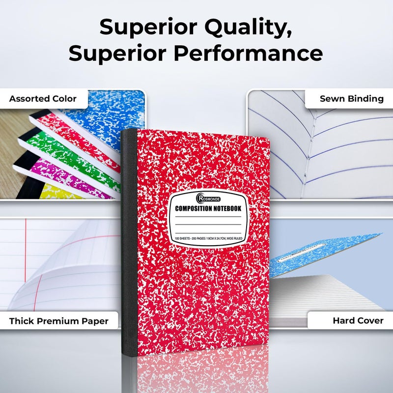 Rosmonde 5 Pack Composition Notebook Wide Ruled, 200 Pages (100 Sheets), 9-3/4x7-1/2, Notebooks for Work, Back to School Supplies, Hard Cover Composition Books, Notebooks for Women, Colors May Repeat - Image 2