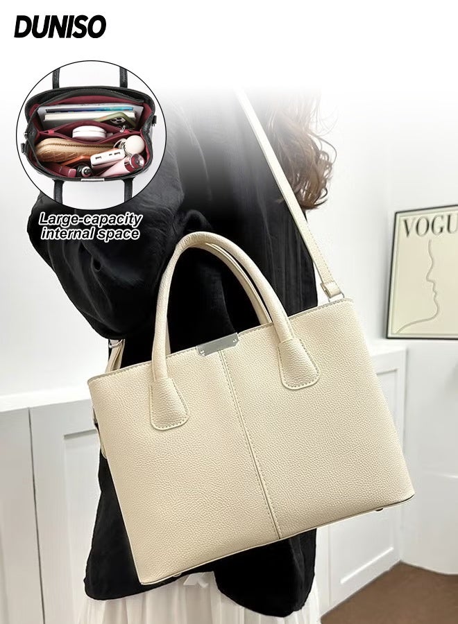 DUNISO Ladies Tote Bags , Crossbody Purses Handbag ,Shoulder Bag,Tote Purse with Zipper Women Work Bag for Office, Travel, School (White) - Image 1