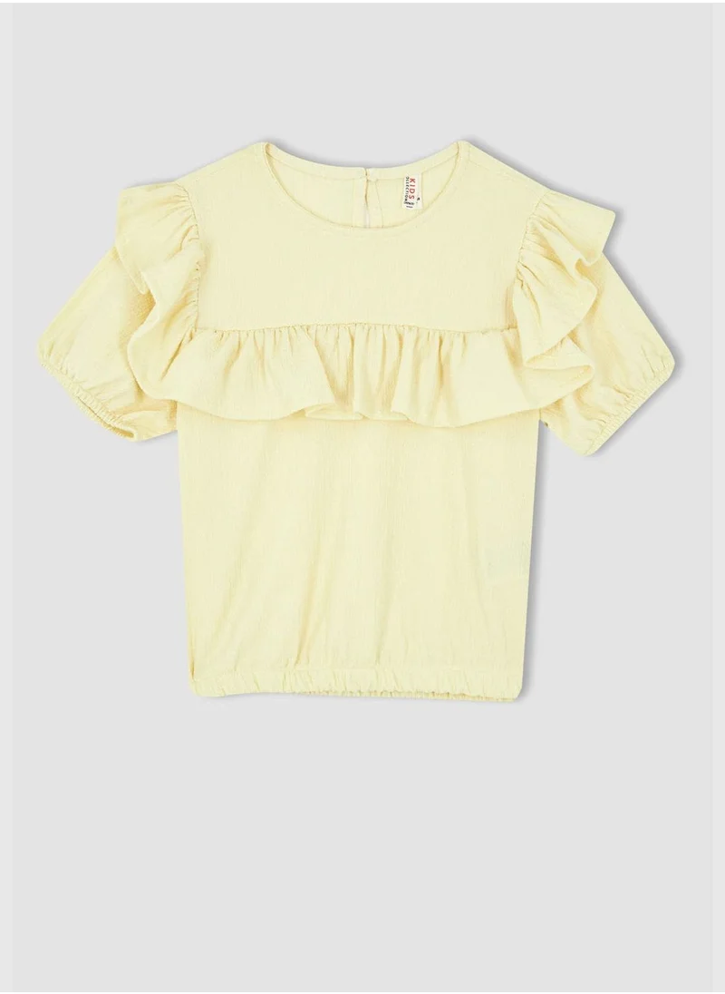 ديفاكتو Short Sleeve Frill Detail Crop T-Shirt