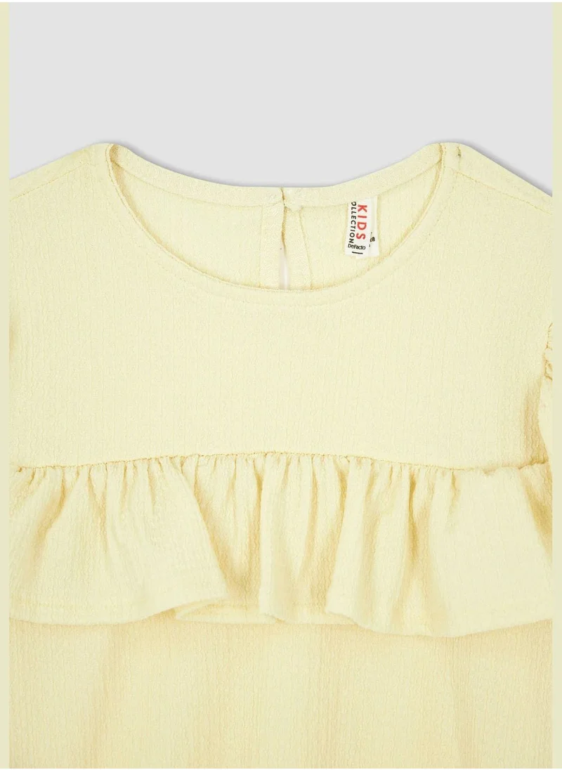 ديفاكتو Short Sleeve Frill Detail Crop T-Shirt