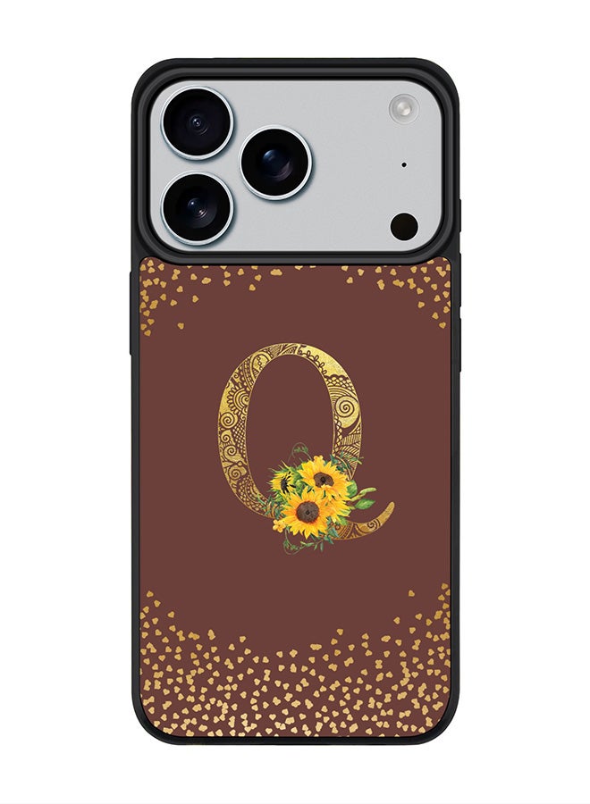 Stylizedd iPhone 17 Pro Case, [Compatible with MagSafe] Slim Magnetic cover Phone Case iPhone 17 Pro -Custom Floral Monogram - Q  (Brown ) - Image 1