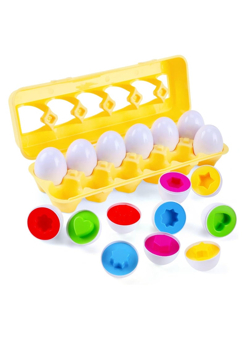 Matching Eggs - Kids Toys - Educational Toys for Color and Shape Recognition and Learning Skills, Color and Shape Matching Egg Set, Ages 2 and Up, Toddler Boys and Girls (12 Eggs) - Image 1