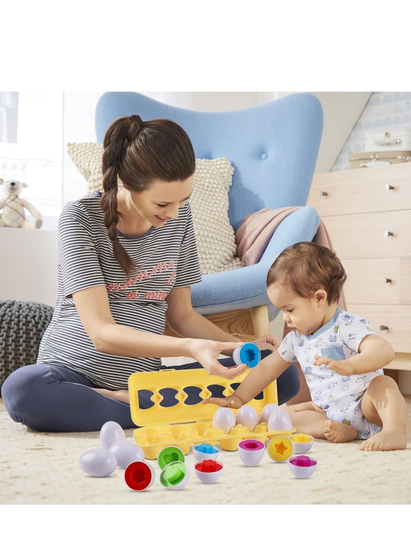Matching Eggs - Kids Toys - Educational Toys for Color and Shape Recognition and Learning Skills, Color and Shape Matching Egg Set, Ages 2 and Up, Toddler Boys and Girls (12 Eggs) - Image 2