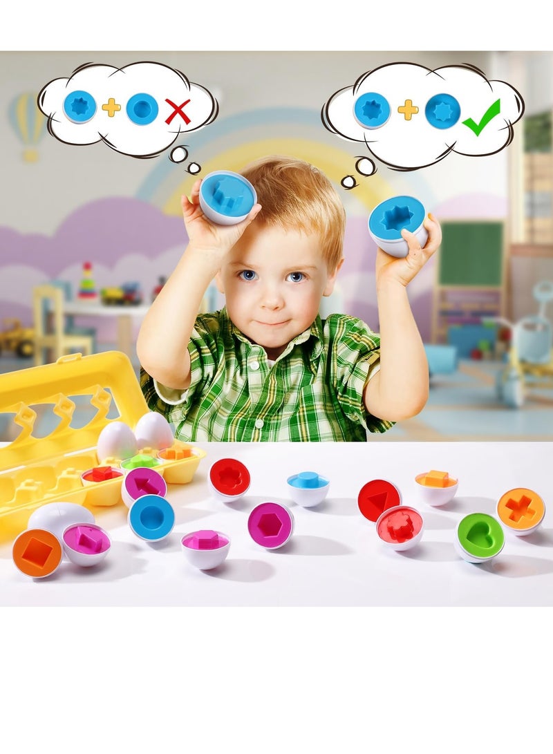 Matching Eggs - Kids Toys - Educational Toys for Color and Shape Recognition and Learning Skills, Color and Shape Matching Egg Set, Ages 2 and Up, Toddler Boys and Girls (12 Eggs) - Image 3