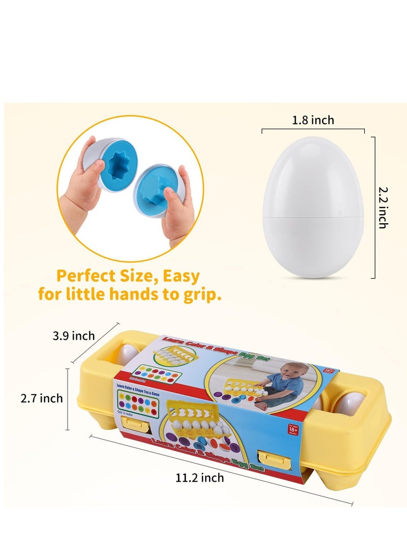 Matching Eggs - Kids Toys - Educational Toys for Color and Shape Recognition and Learning Skills, Color and Shape Matching Egg Set, Ages 2 and Up, Toddler Boys and Girls (12 Eggs) - Image 4