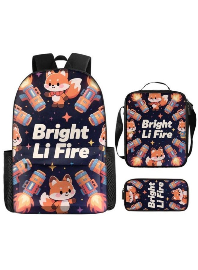 Bright Li Fire Three-piece set of cartoon bags, easily cope with various occasions (students, children, friends' outings, mountain climbing, schooling, etc.) | Backpack + hand-held + stationery bag | School season/holiday gifts - 86 - Image 2