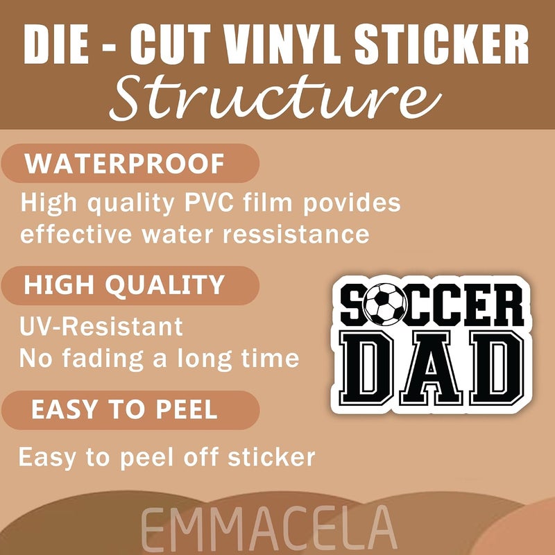 EMMACELA (3PCS) Soccer Dad Stickers - Waterproof Vinyl Decals for Laptops, Tumblers, Scrapbooks, Books, Water Bottles, Gift for Father's Day Size 3 x 2 Inch - Image 3
