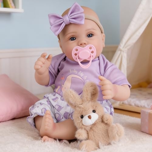Milidool Lifelike Reborn Baby Dolls Girl Realistic 18Inch Newborn Baby Doll Nice Gift for Kids Age 3 Parentstobe GrandparentsPurple Clothes - Image 1