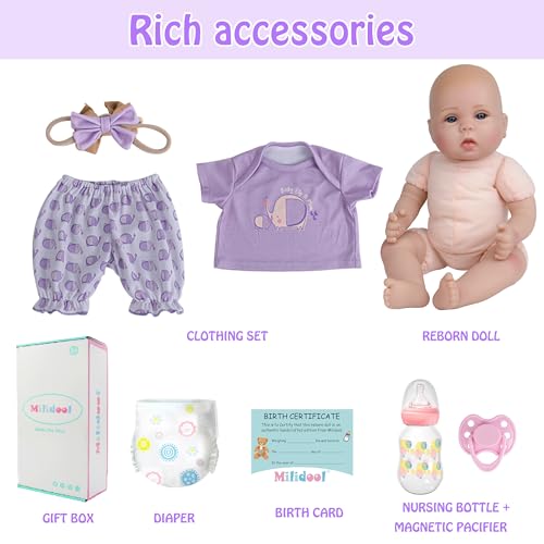 Milidool Lifelike Reborn Baby Dolls Girl Realistic 18Inch Newborn Baby Doll Nice Gift for Kids Age 3 Parentstobe GrandparentsPurple Clothes - Image 5