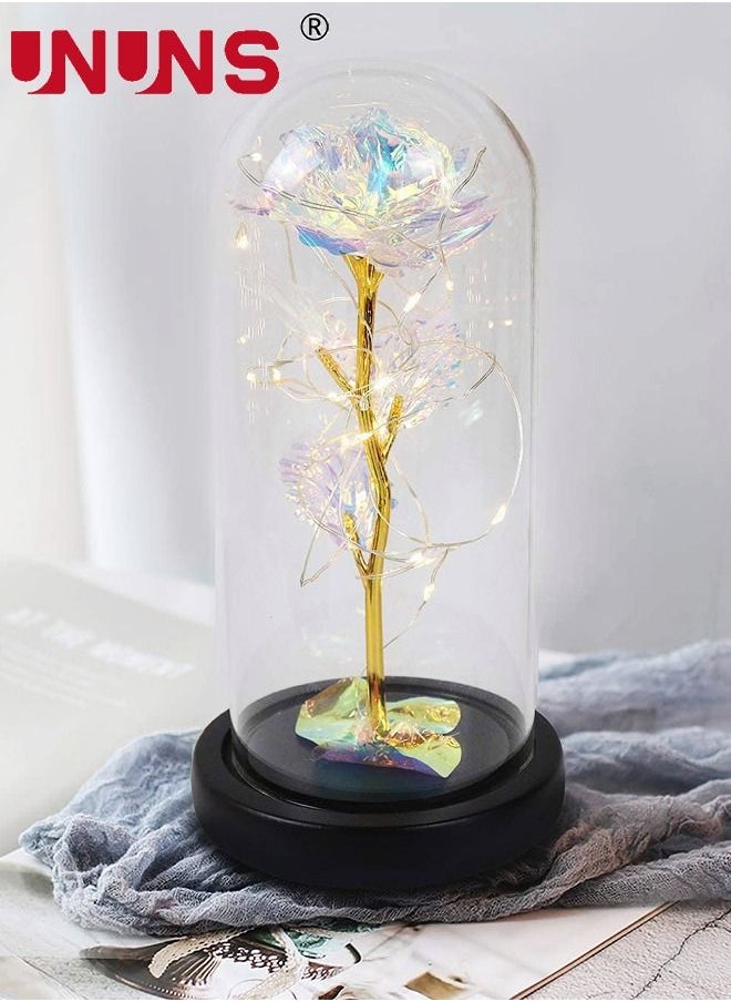 UNUNS Rose Flower Led Light,Colorful Artificial Flower Rose Gift With Glass Cover,Light Up Forever Eternal Rose In Glass Dome For Mom,Grandma,Wife,Girlfriend  - Image 5