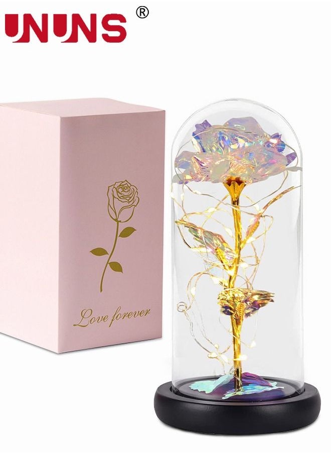 UNUNS Rose Flower Led Light,Colorful Artificial Flower Rose Gift With Glass Cover,Light Up Forever Eternal Rose In Glass Dome For Mom,Grandma,Wife,Girlfriend  - Image 2
