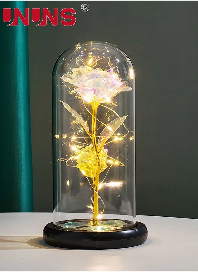 UNUNS Rose Flower Led Light,Colorful Artificial Flower Rose Gift With Glass Cover,Light Up Forever Eternal Rose In Glass Dome For Mom,Grandma,Wife,Girlfriend  - Image 1