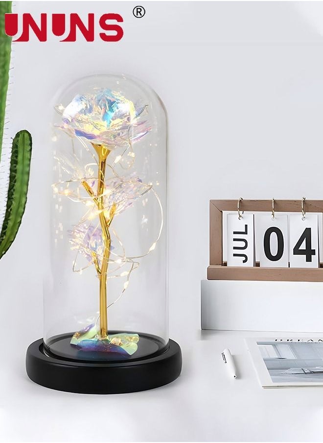 UNUNS Rose Flower Led Light,Colorful Artificial Flower Rose Gift With Glass Cover,Light Up Forever Eternal Rose In Glass Dome For Mom,Grandma,Wife,Girlfriend  - Image 4