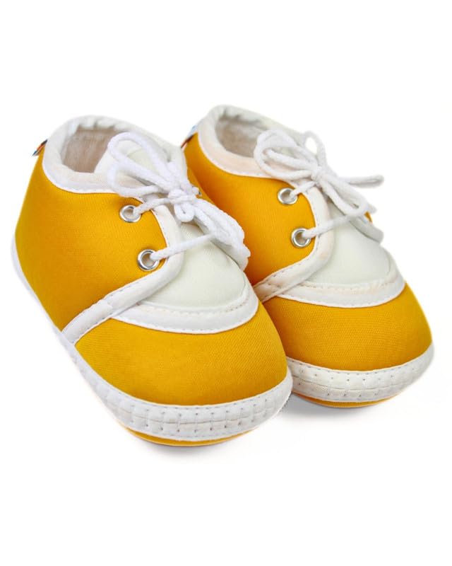 Neska Moda 6 To 12 Months Baby Boys & Baby Girls Cotton Lace Booties-(Yellow)-BT2162 - Image 1