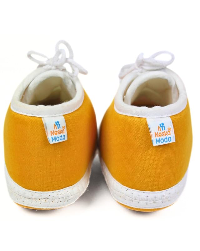 Neska Moda 6 To 12 Months Baby Boys & Baby Girls Cotton Lace Booties-(Yellow)-BT2162 - Image 3