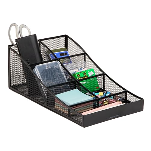 Mind Reader Countertop Organizer, Office Breakroom Supply Caddy, Desktop Organizer, Metal Mesh, Black - Image 1
