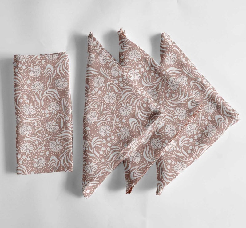 Vargottam Meadow Thistle Brown Cotton Muslin Napkins - Set of 12, 20x20 Inches, Taupe with White Floral, Ideal for Spring and Summer Gatherings, Parties, and Everyday Use - Machine Washable - Image 1