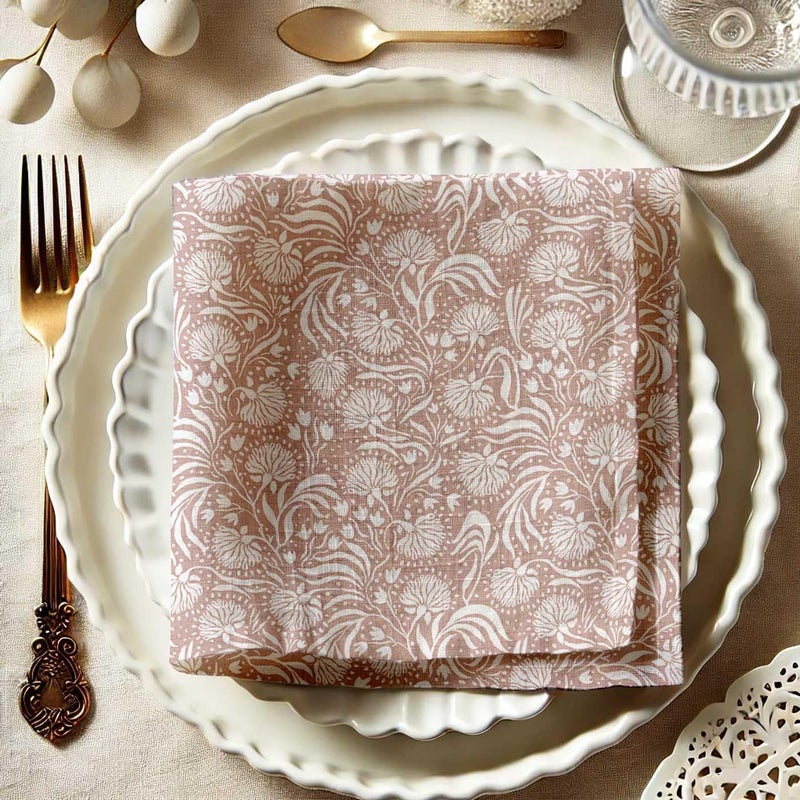 Vargottam Meadow Thistle Brown Cotton Muslin Napkins - Set of 12, 20x20 Inches, Taupe with White Floral, Ideal for Spring and Summer Gatherings, Parties, and Everyday Use - Machine Washable - Image 5